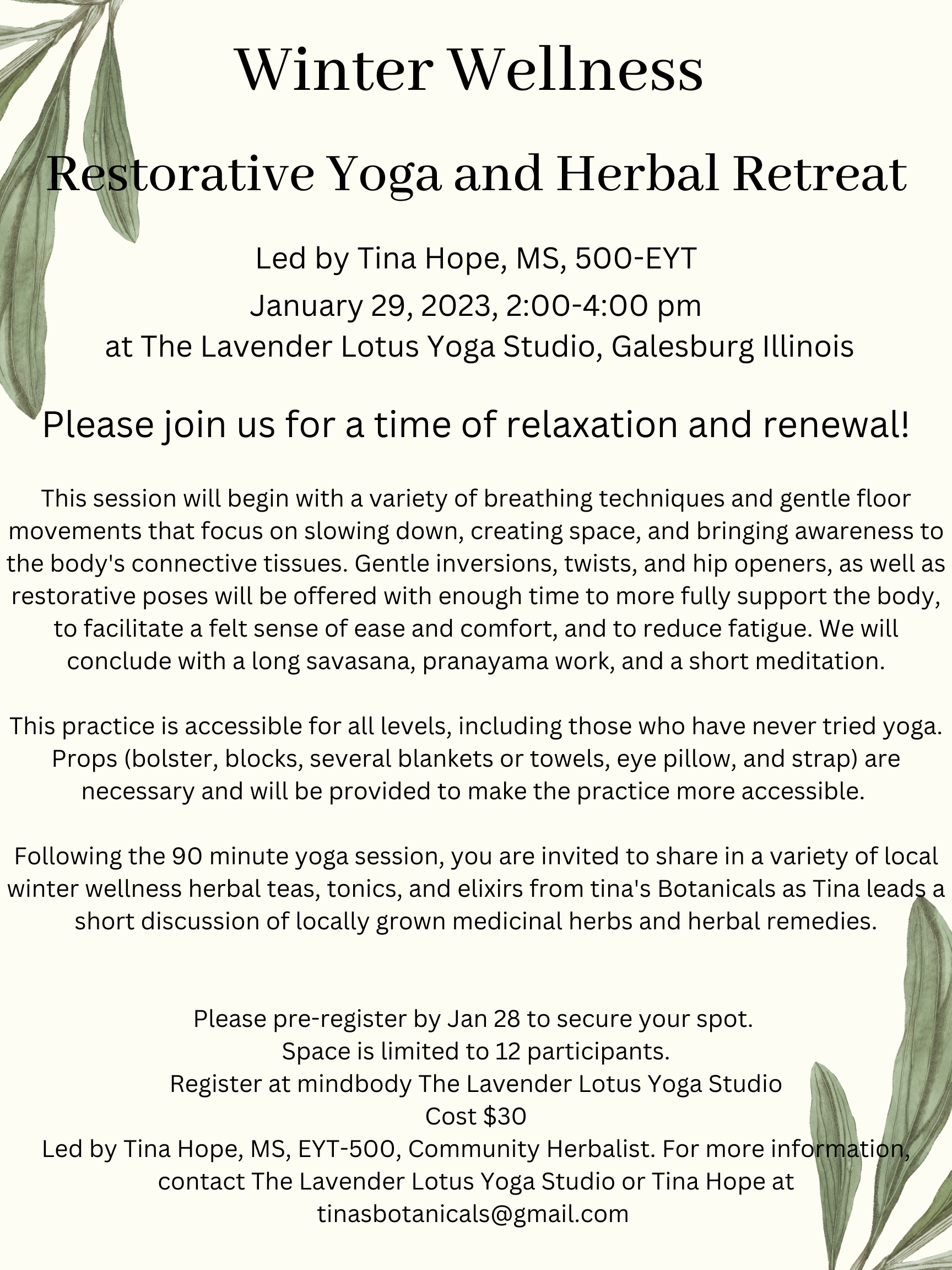 Winter Wellness Yoga Retreat Jan 29